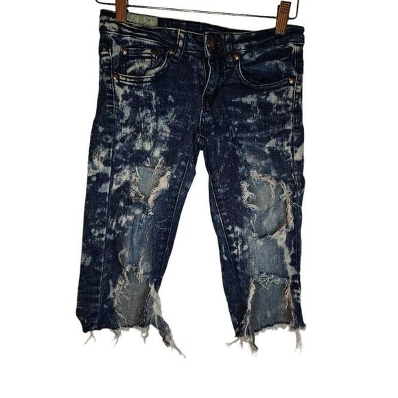 Machine Nouvelle Mode Bleach Splash Bermuda Denim Jeans - Picture 1 of 5